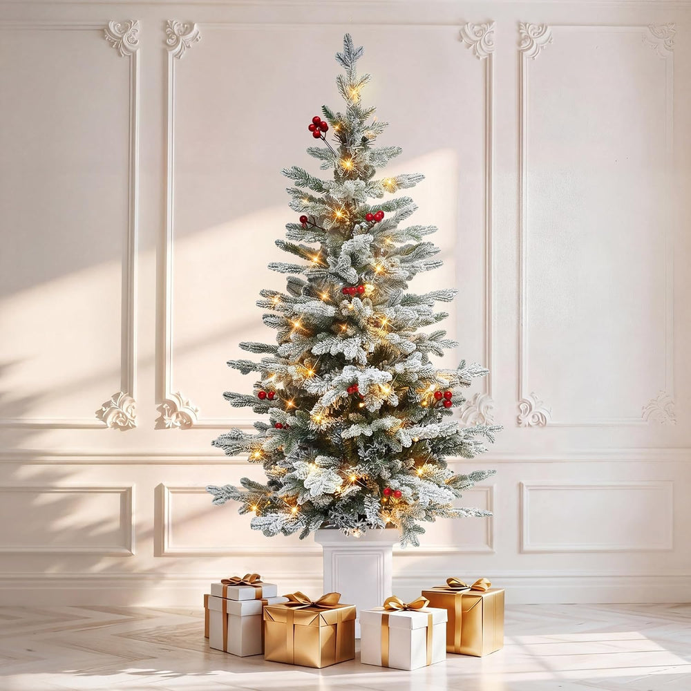 DWVO 4.5ft Pre-lit Flocked Arctic Fir Pencil Tree with Lights