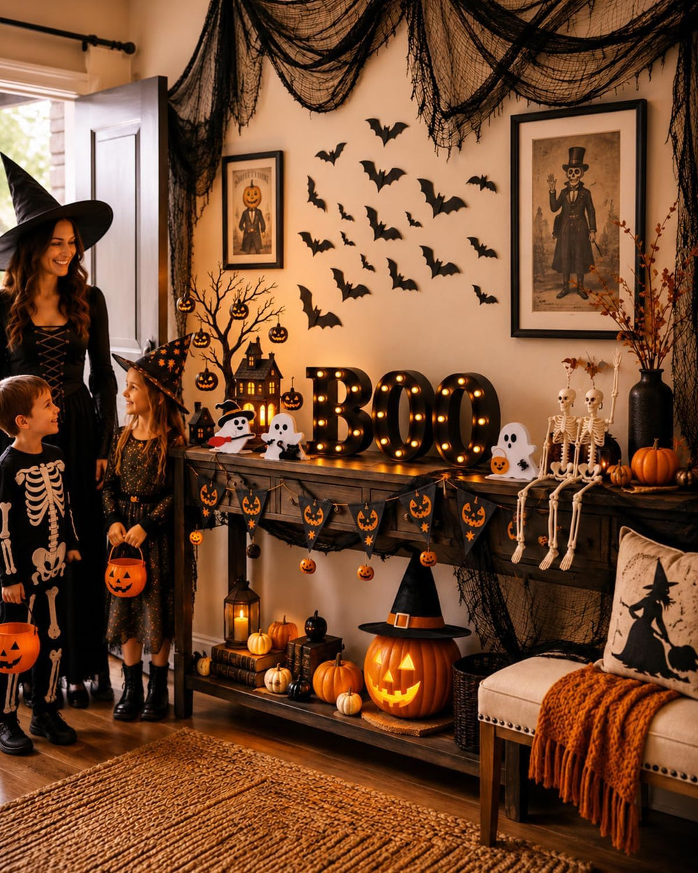 132PCS Halloween Mantel Decor Set, Boo Letters, Ghosts, Gothic Wall Decor
