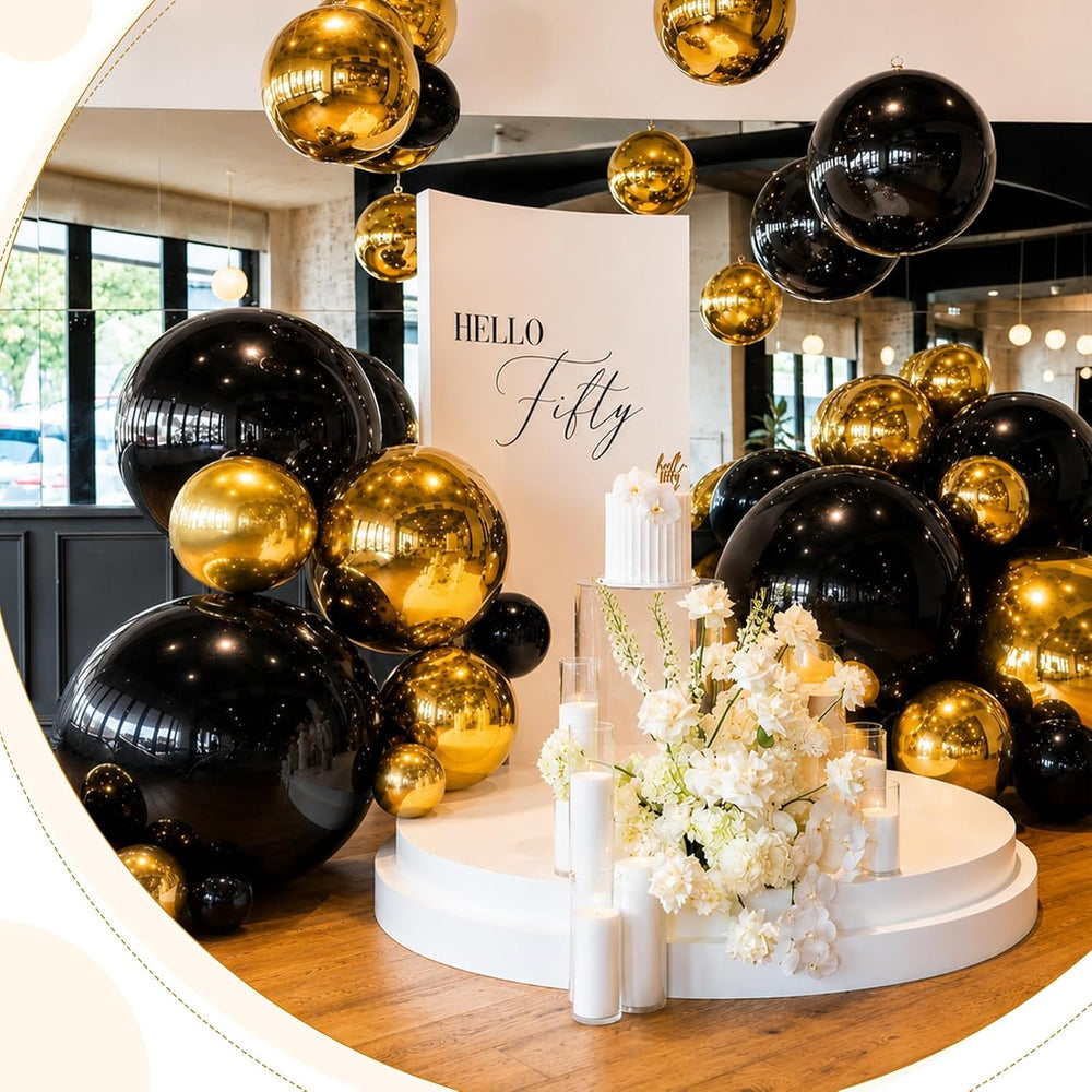 12 Pcs Giant Black Gold Metallic Party Balloons, Assorted