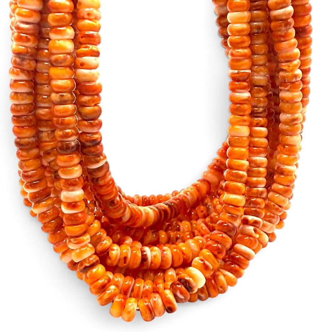 ABCGEMS Spiny Oyster Shell Beads Mexico Orange-White Spondylus Rondelle 6mm