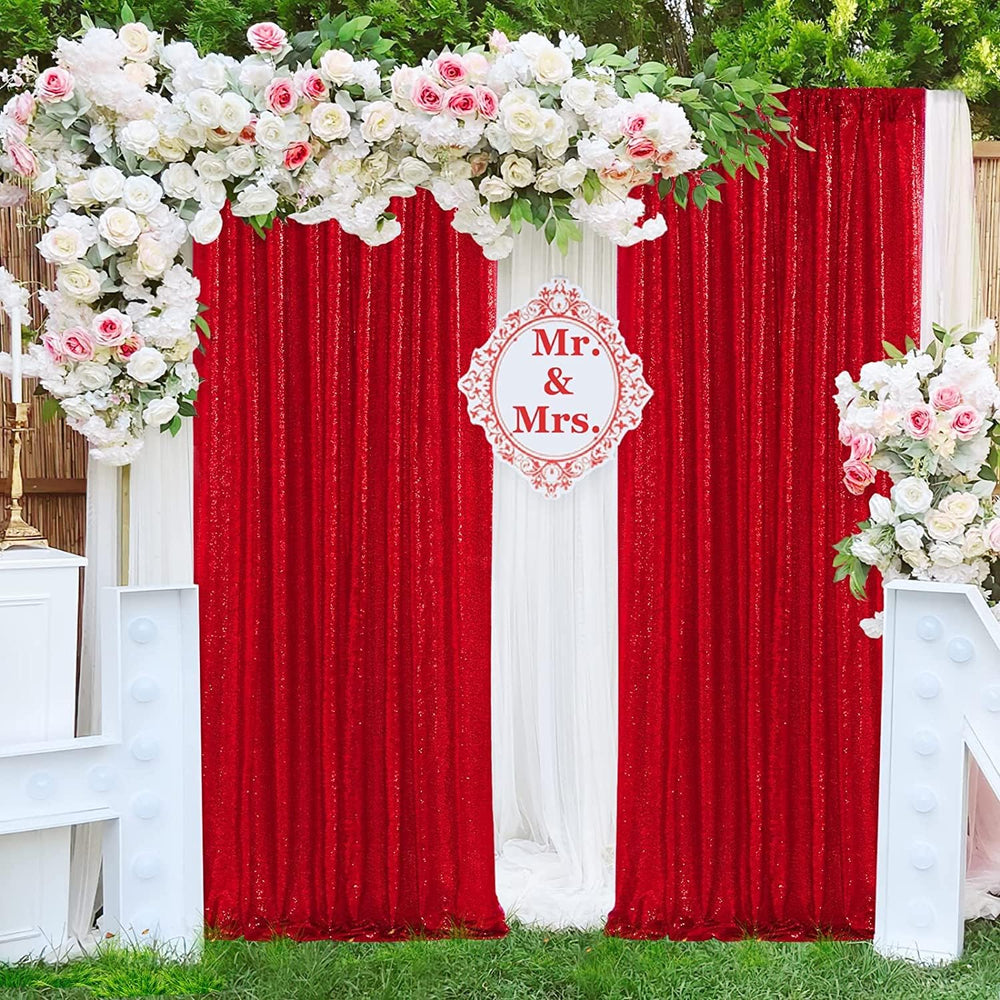 JYFLZQ Red Sequin Backdrop Curtain for Party 8x10ft(WxH) 1 Panel