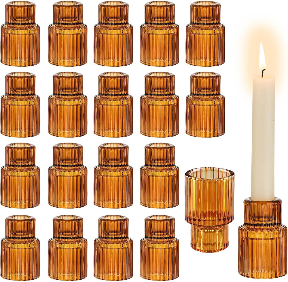 Glasseam Tapered Candlestick Holders Bulk: 20 Pcs Amber Fall Table Decor