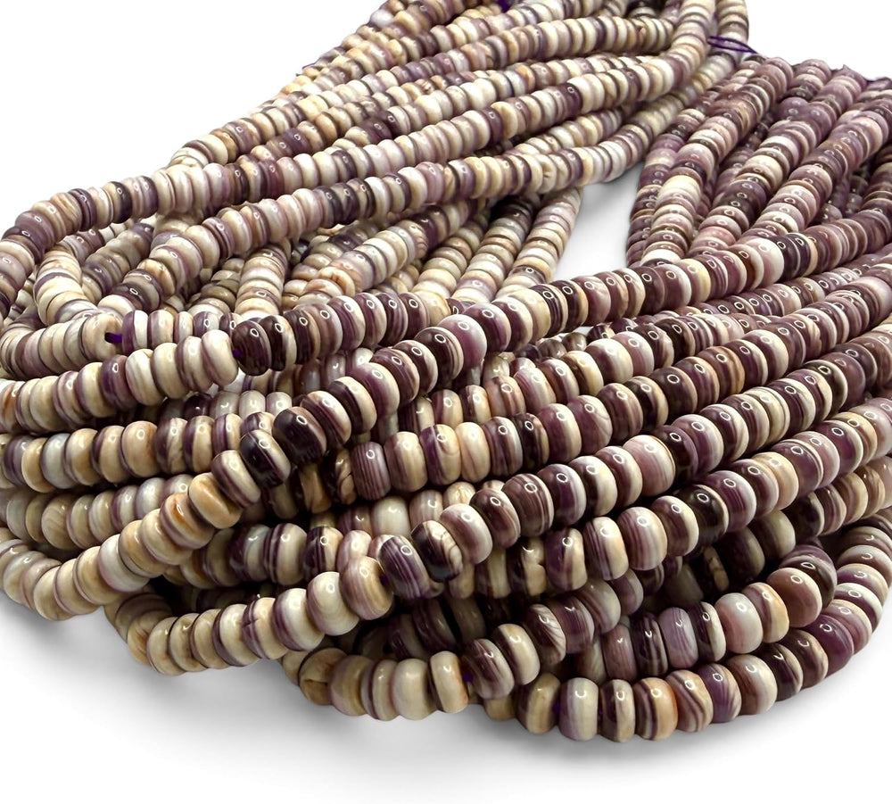 ABCGEMS White-Lavender Wampum Shell Beads USA Quahog Rondelle 6mm