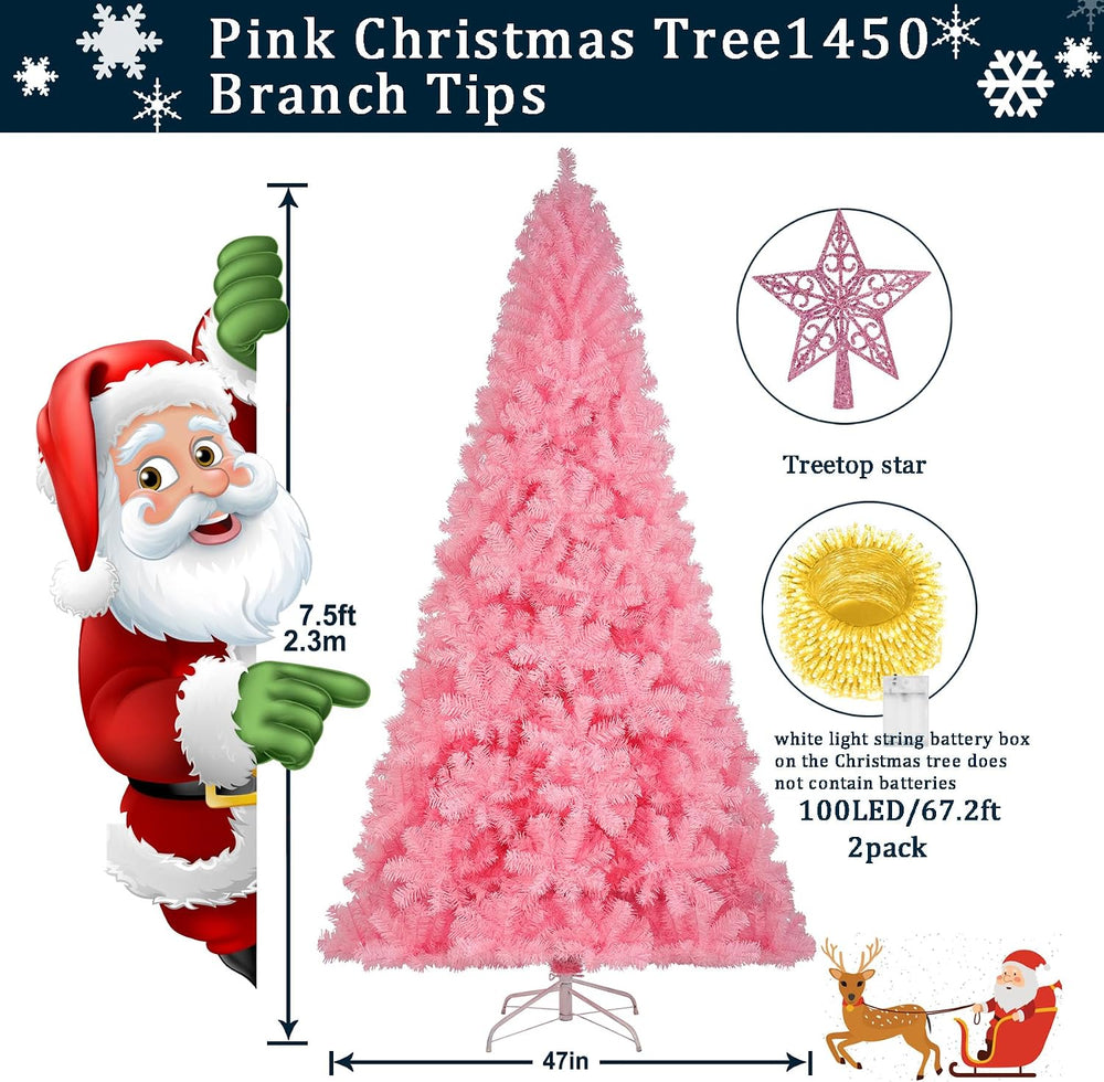 KTKDE 7.5ft Pink Christmas Tree, Artificial Christmas Tree, Sturdy Metal Stan...