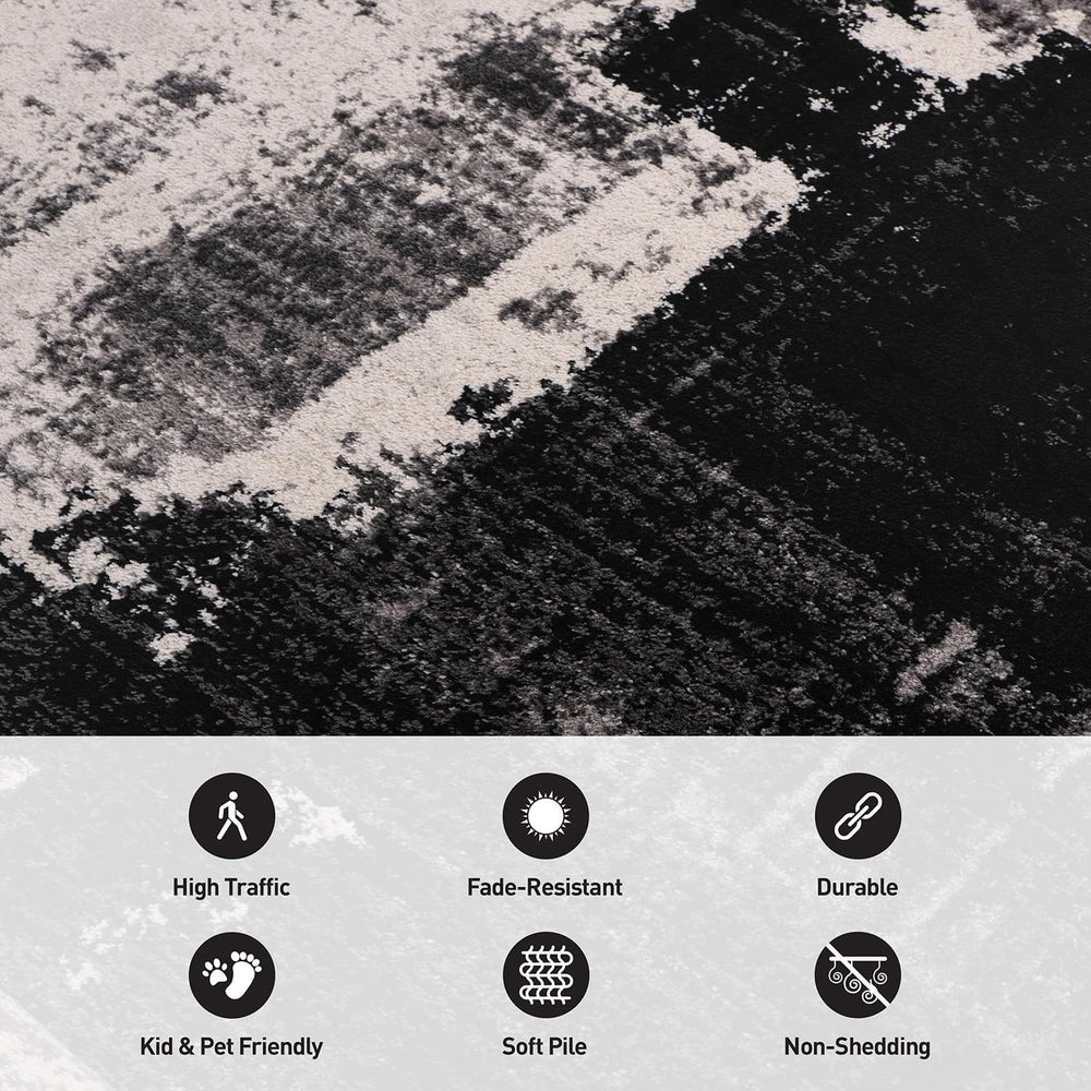Rugshop Modern Abstract Soft Living Room Bedroom Runner Rug Black 2' x 7&...