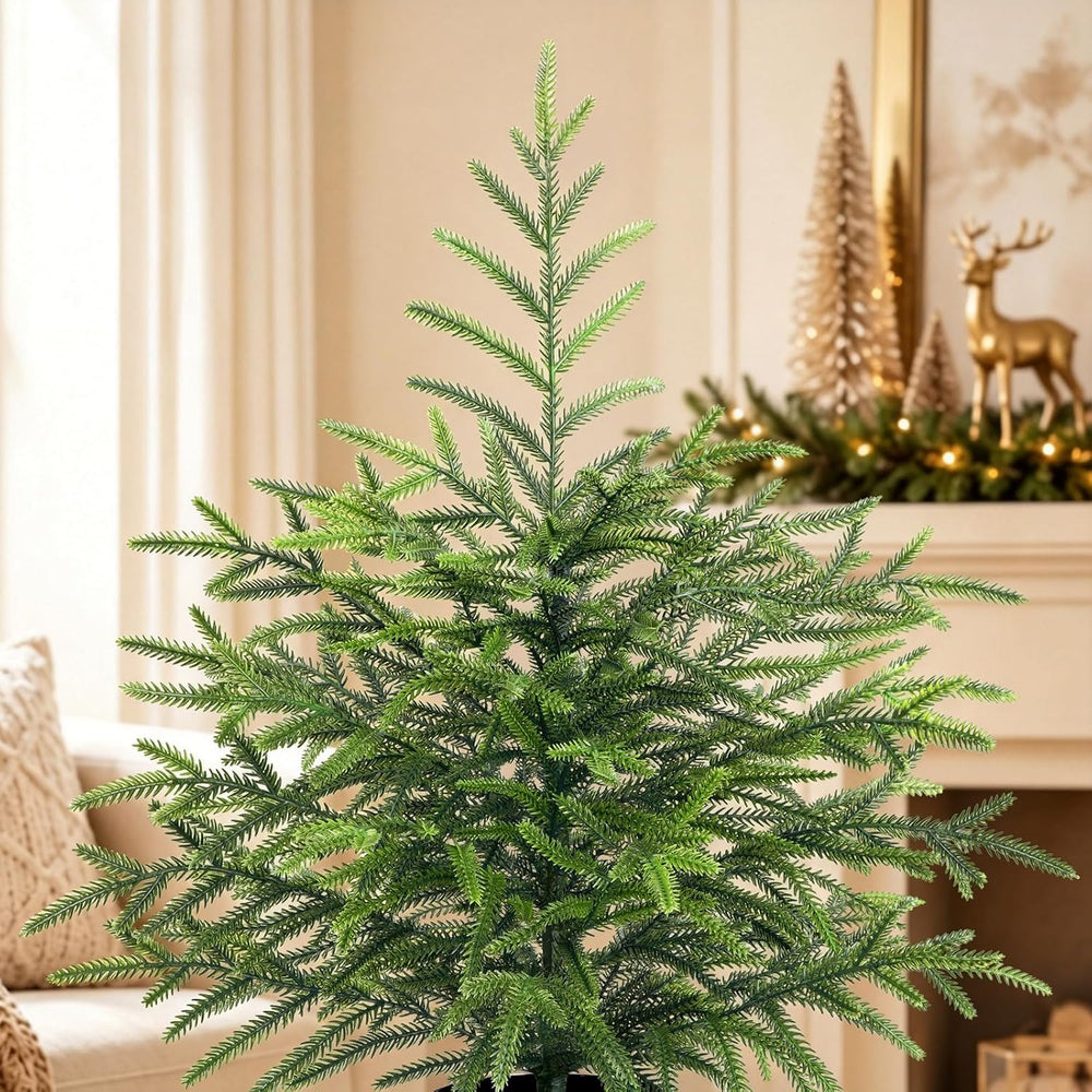 4 Ft Real Touch Christmas Tree with Lights, Realistic Norfolk Pine Tree