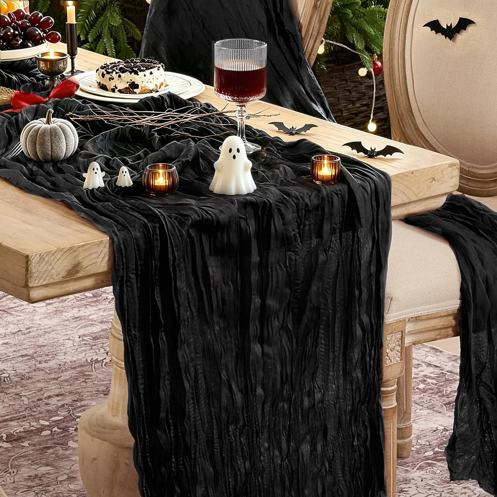 6 Pack Halloween Black Cheesecloth Table Runner Boho Gauze Home Decor