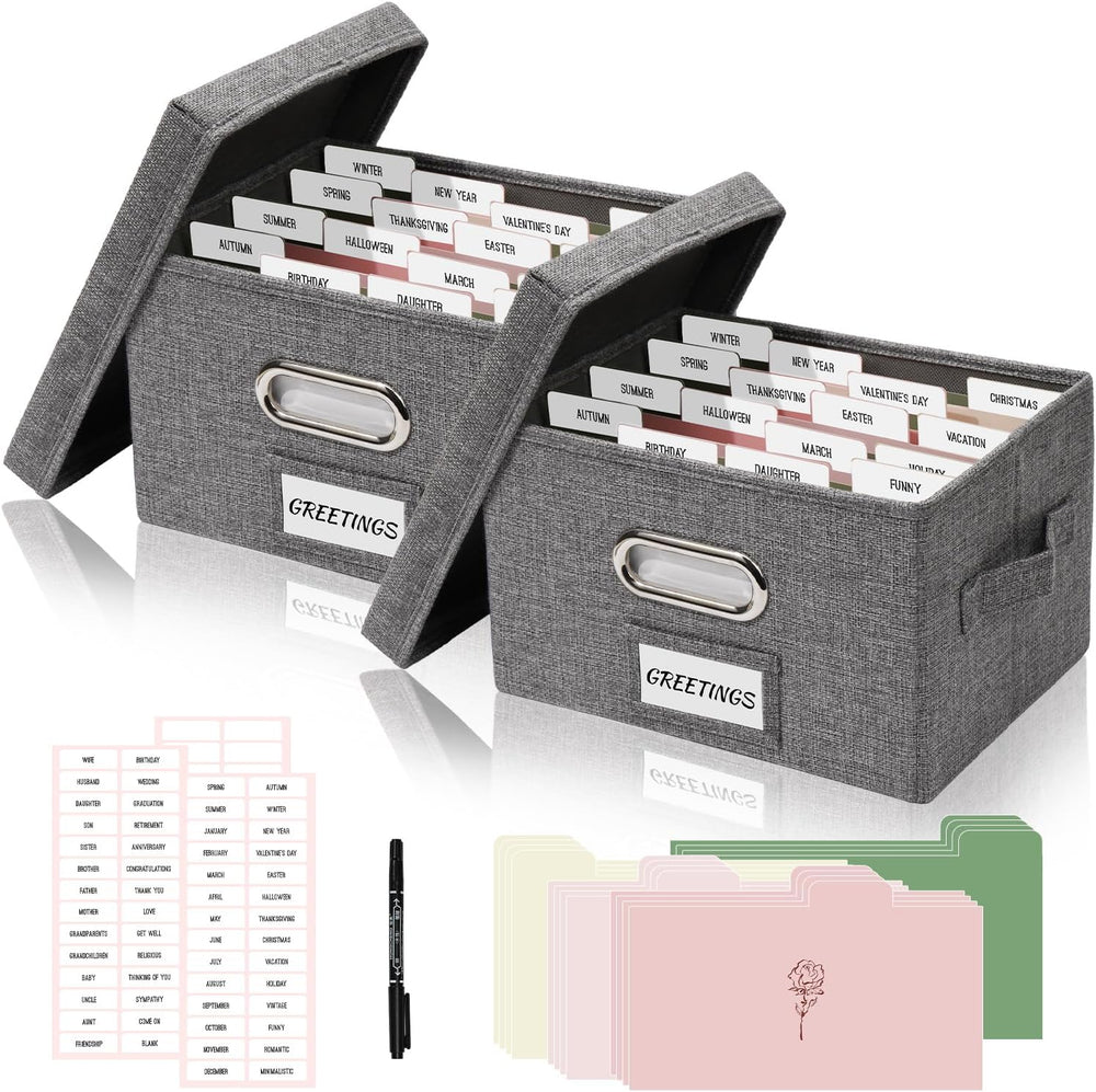 Greeting Card Box Set of 2, 10x7.8 in Linen Grey