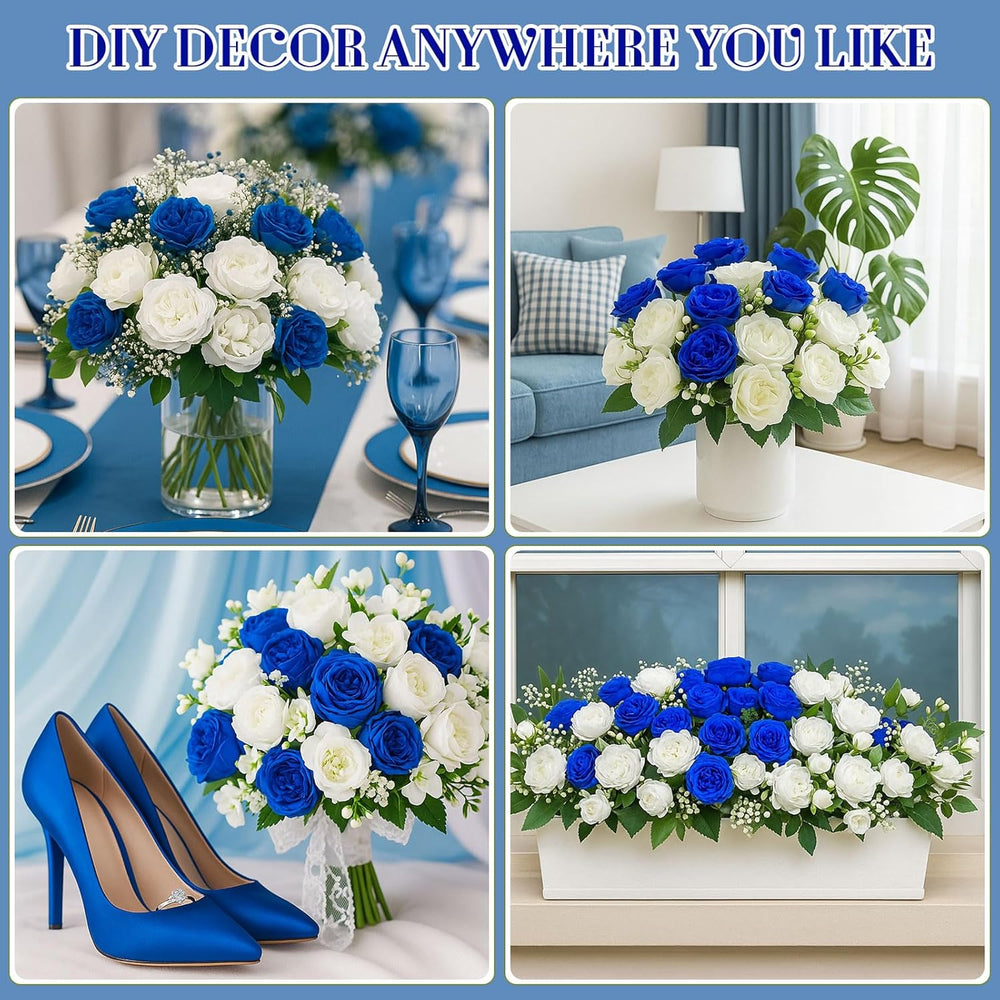 8 Bundles Artificial Peonies Flowers,Royal Blue, White