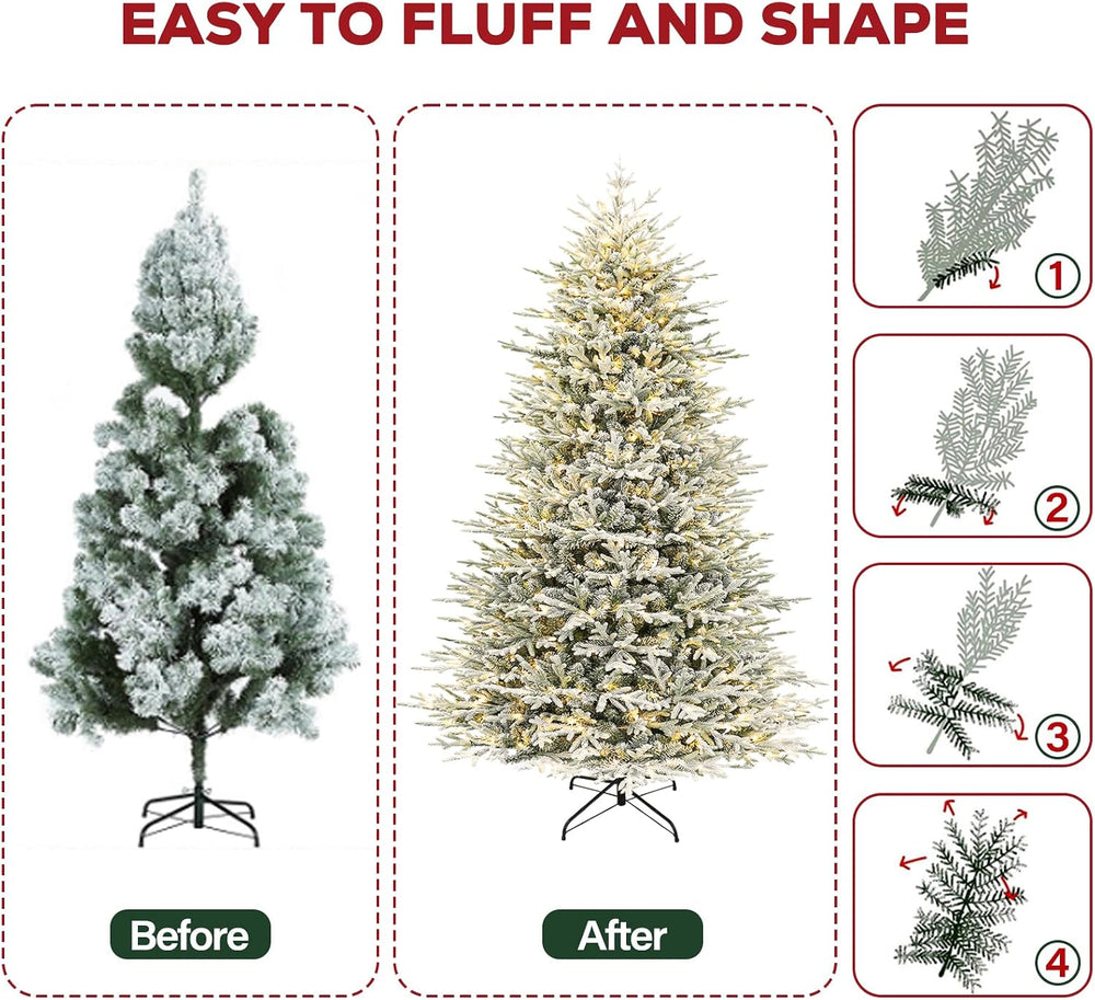 Hykolity 9 ft Prelit Flocked Christmas Tree with Realistic PE Foliage