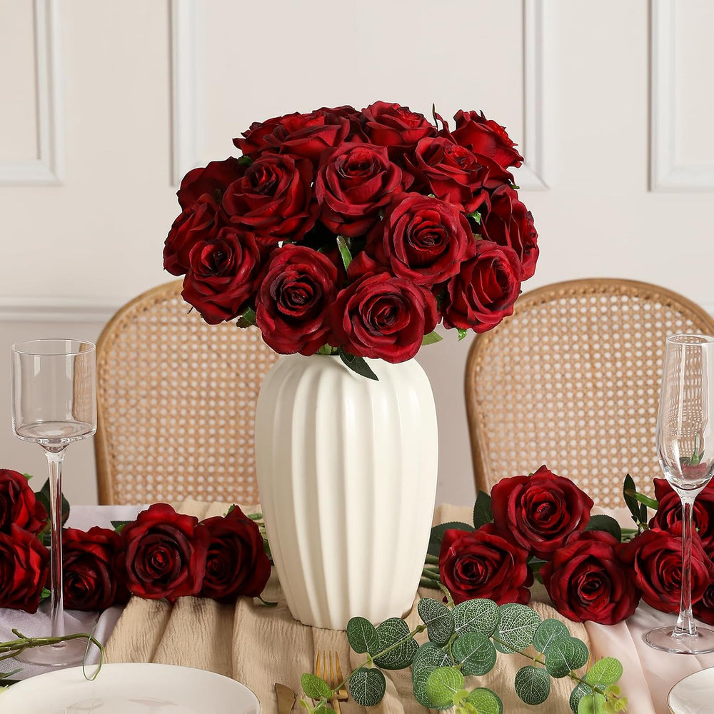 Kisflower 60 Pcs Burgundy Roses Artificial Flowers Bulk, Maroon Flowers Artif...