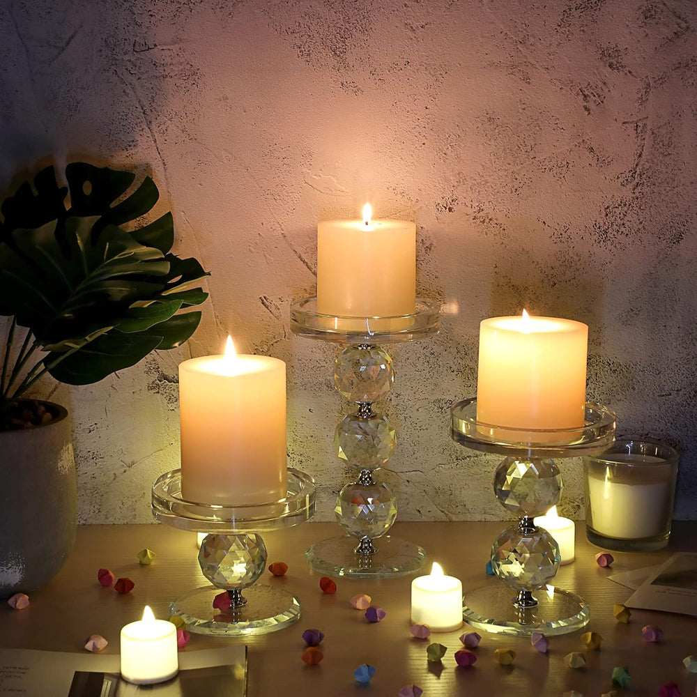 OwnMy Crystal Glass Pillar Candlestick Holders Pillar Candle Holders Sets