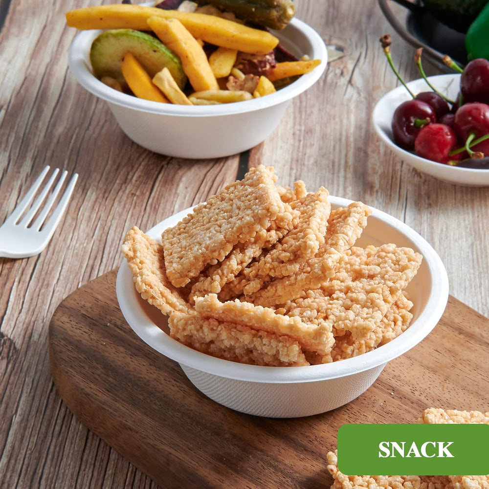 Vplus 500 Pack 12 OZ Compostable Paper Bowls, Bagasse Bowls Bulk,White