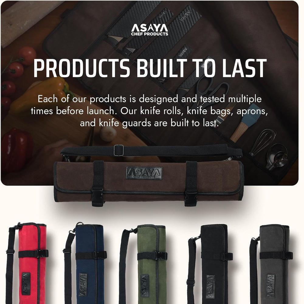 Asaya Waxed Canvas Chef Knife Roll Bag with 10 Slots and a Zipper Pocket - Pr...