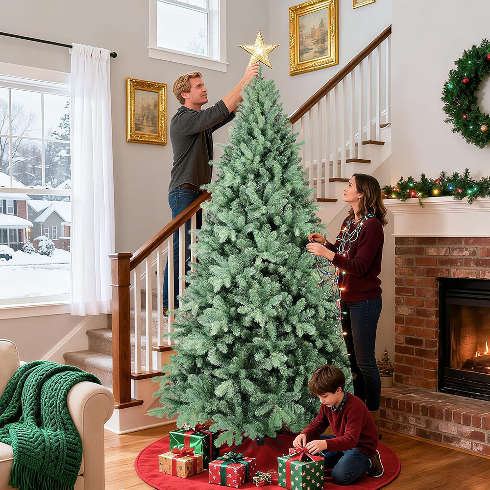 7 Ft Blue Spruce Artificial Christmas Tree, Hinged Unlit Xmas Trees with 1390...