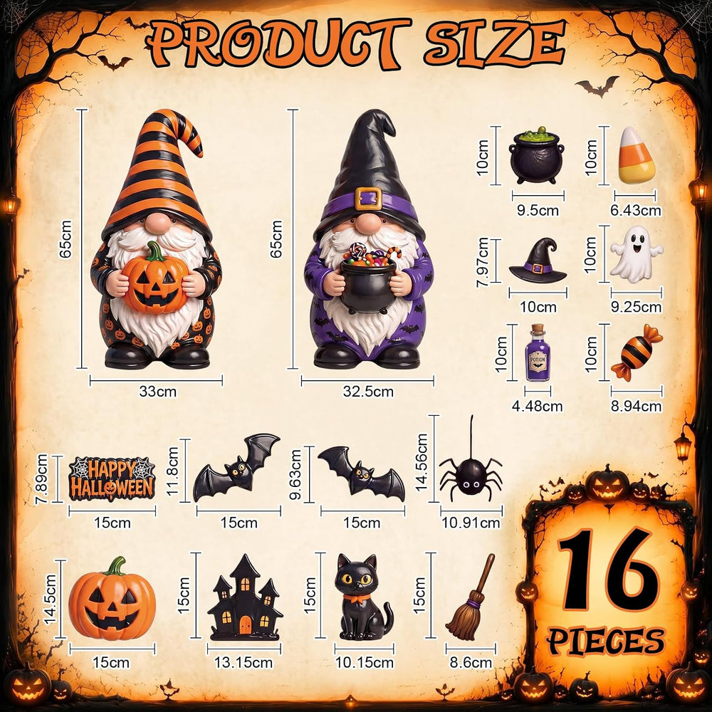 Flutesan 16 Pcs Halloween Gnome Garage Door Magnets Large Pumpkin Bat