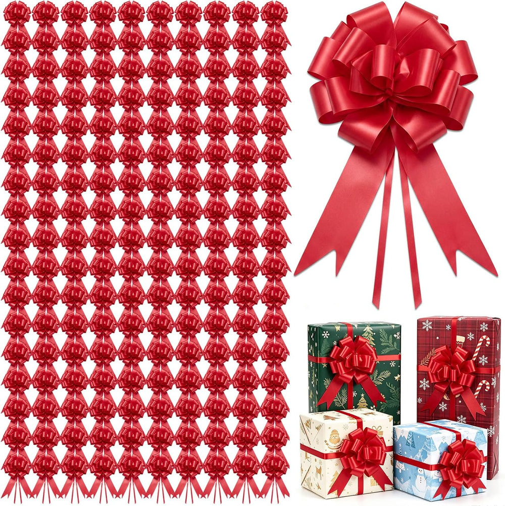 200 Pcs 5 Inch Christmas Pull Bows, Red
