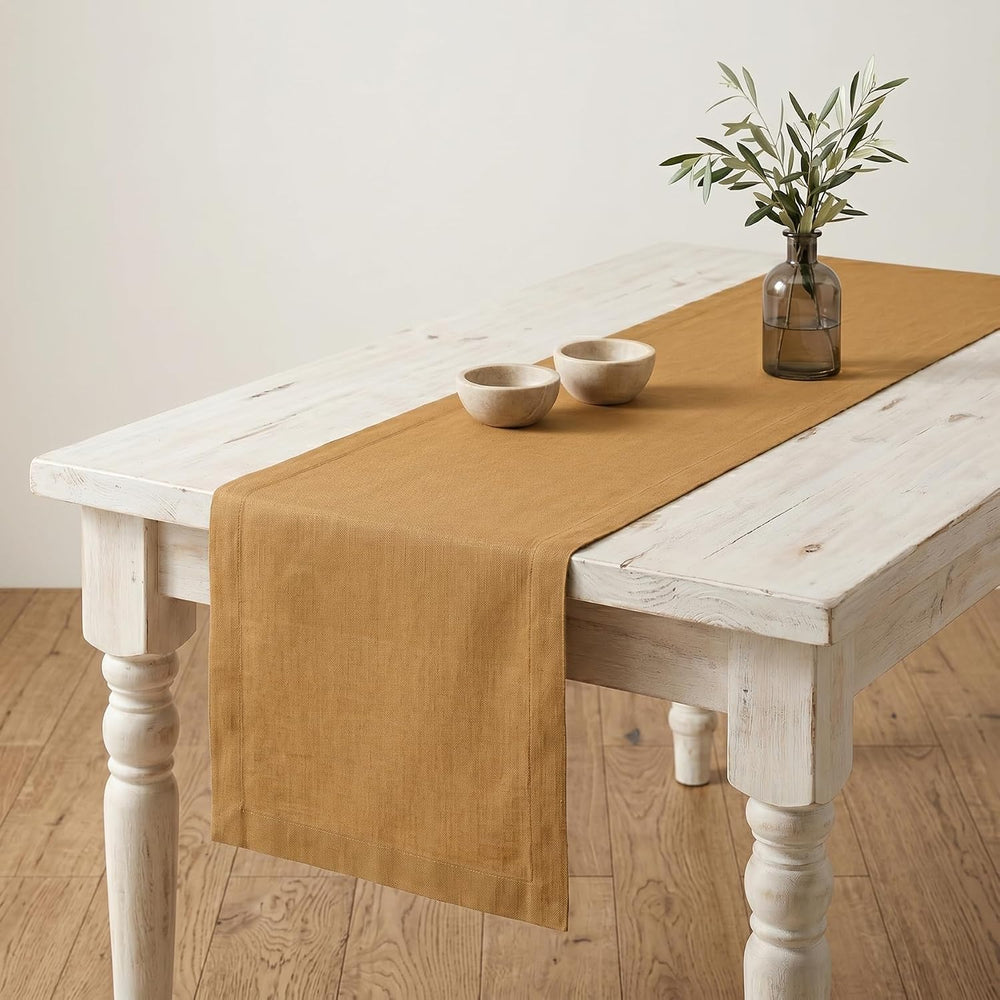 Solino Home 100% Pure Linen Table Runner Caramel, Fete 14 x 90 in