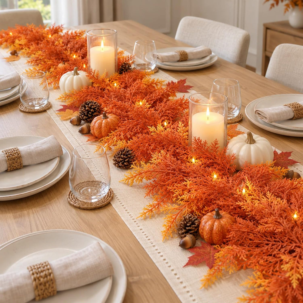 Thanksgiving Decorations, 9 FT Fall Cedar Garland with Lights for Mantle