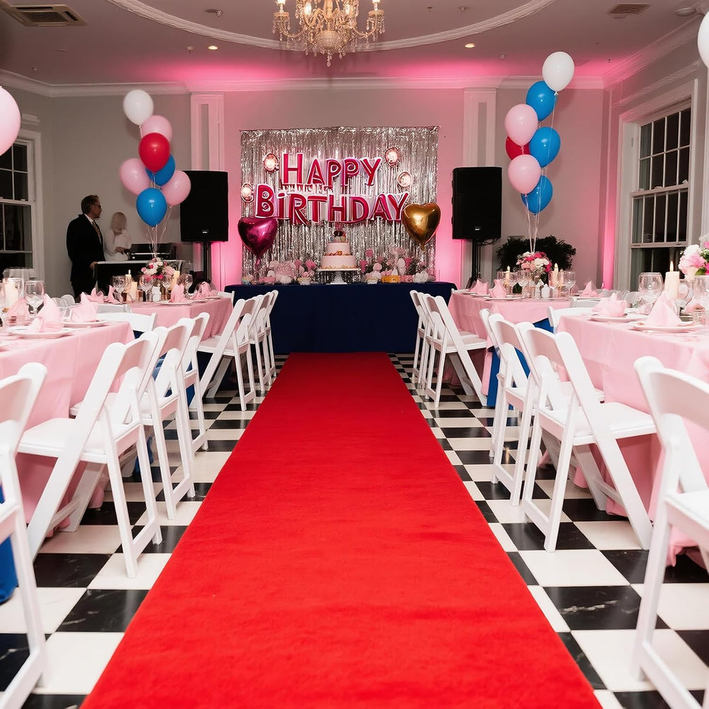 Red Carpet Runner Rug for Party and Event, Non-Slip TPR Rubber Backed Aisle R...