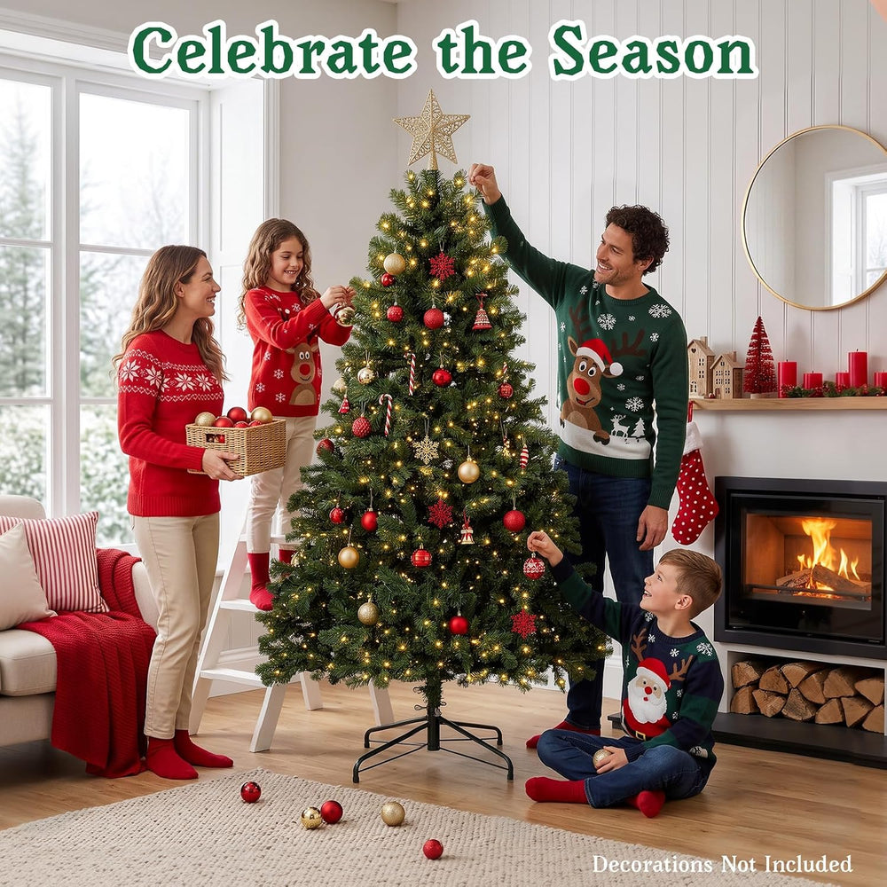 6FT Pre-Lit Artificial Christmas Tree, 300 LED Lights, 900 PVC Branch Tips