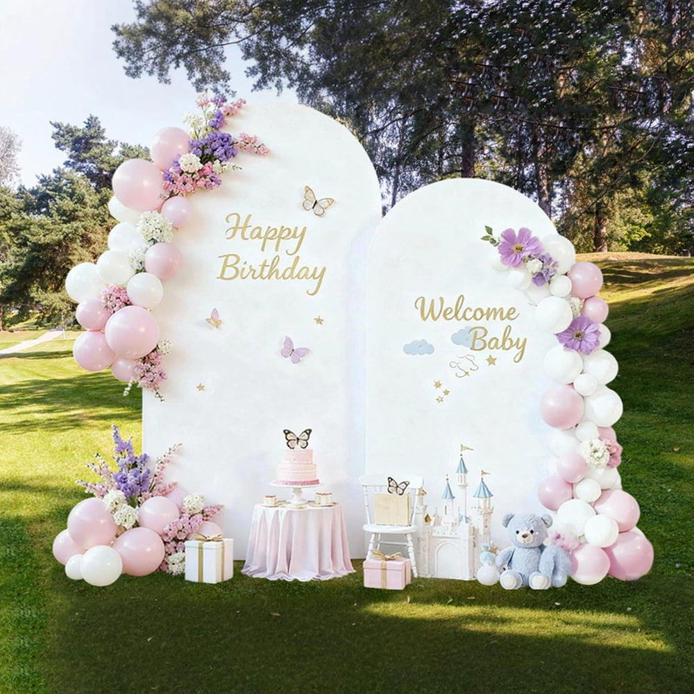 Wedding Arch Backdrop Stand Set of 2 With White Cover (6FT+5FT)
