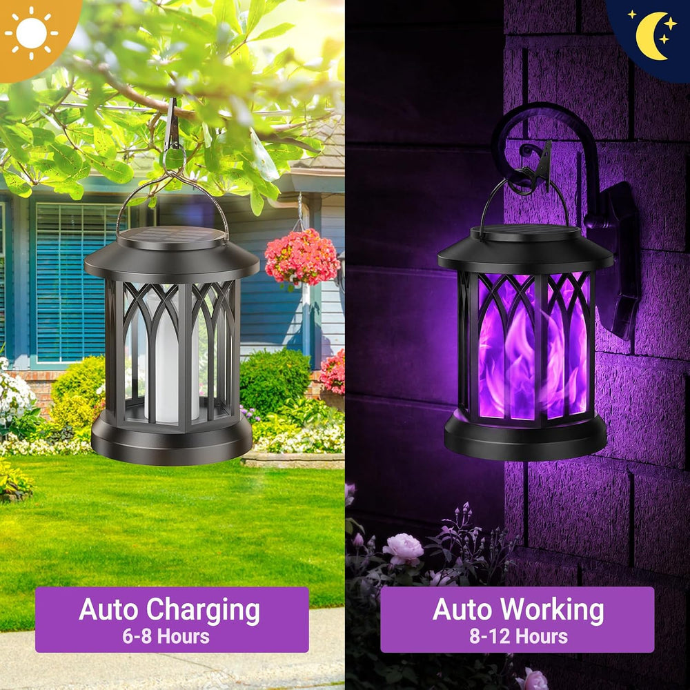 KOOPER 4 Pack Solar Lantern Outdoor Lights, Upgraded Flickering Flame Solar L...