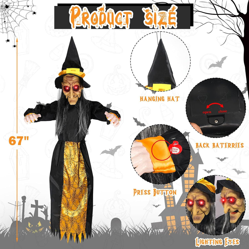 67" Halloween Hanging Witch, Halloween Decoration Outdoor Talking Ghost ...