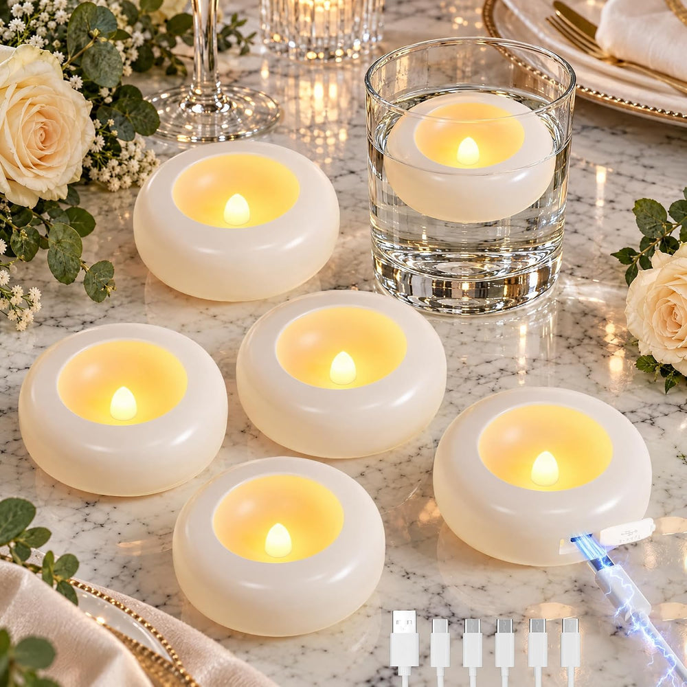 Rechargeable Flameless Floating Candles, 6 Pack Water Activated Tea Lights