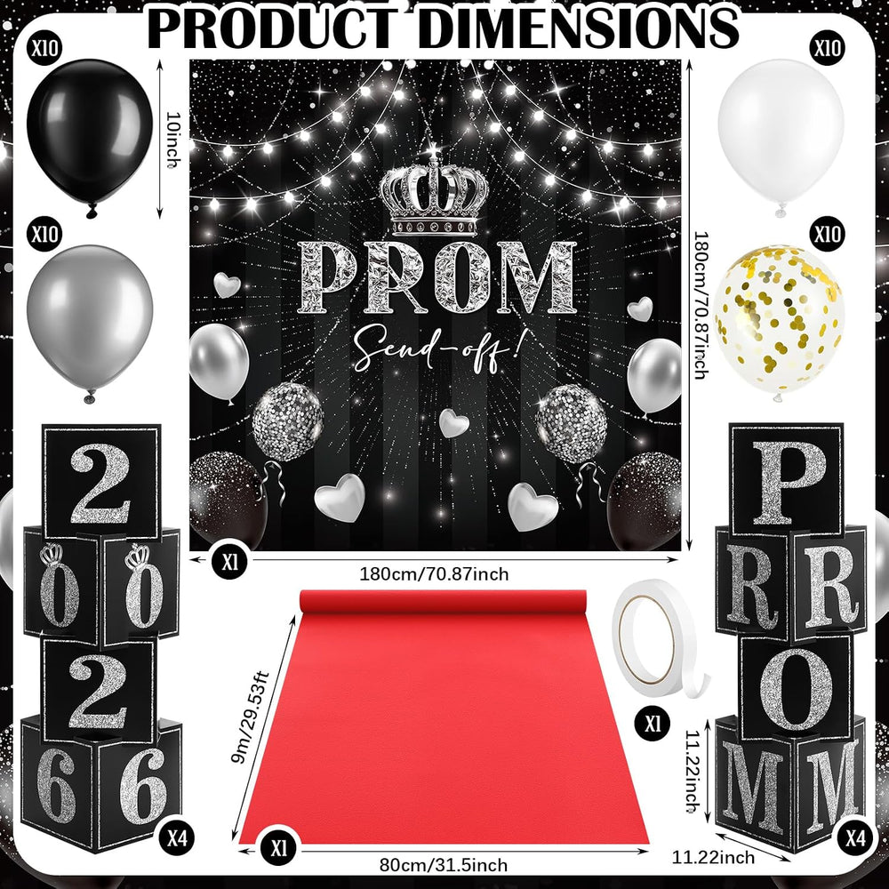 46 Pcs 2026 Prom Send Off Decoration for Home Kit 6 x 6 ft Senior Glitter Bla...
