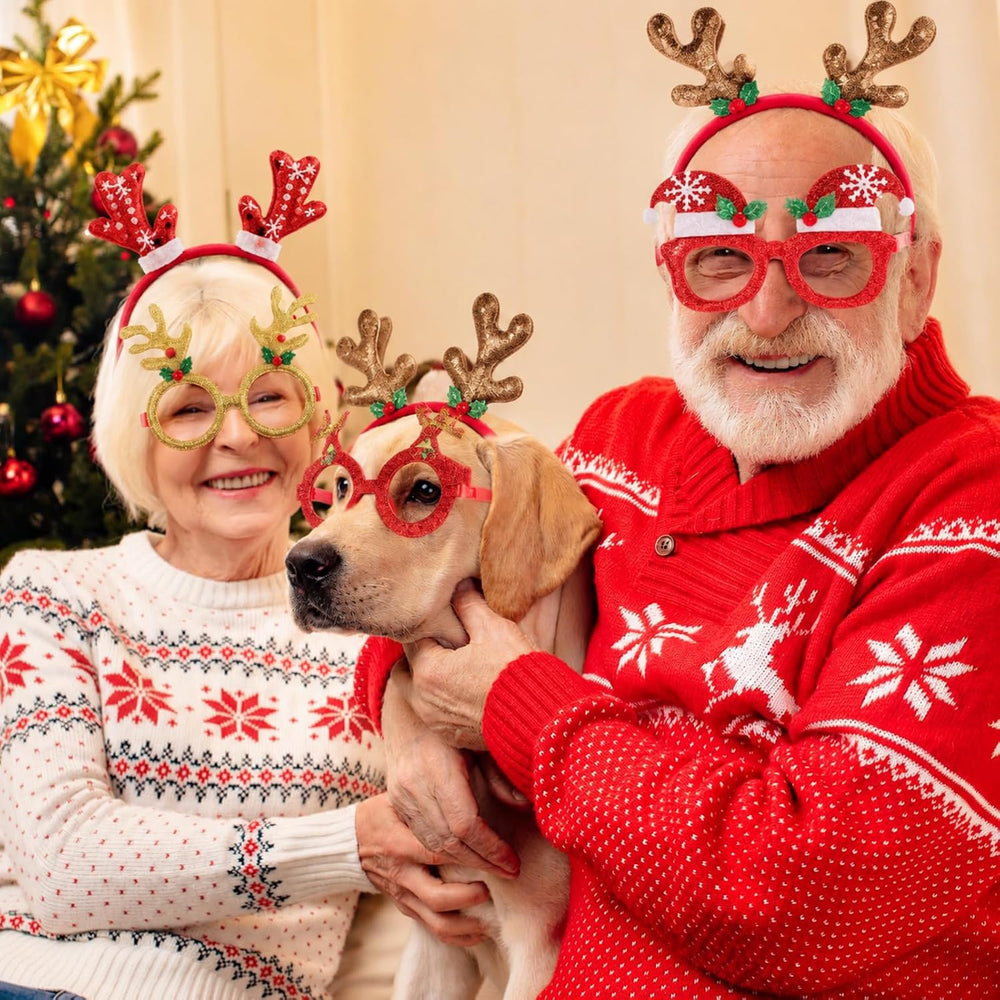 64 Pcs Christmas Glasses Frame and Headbands Set, Xmas Costume Accessories