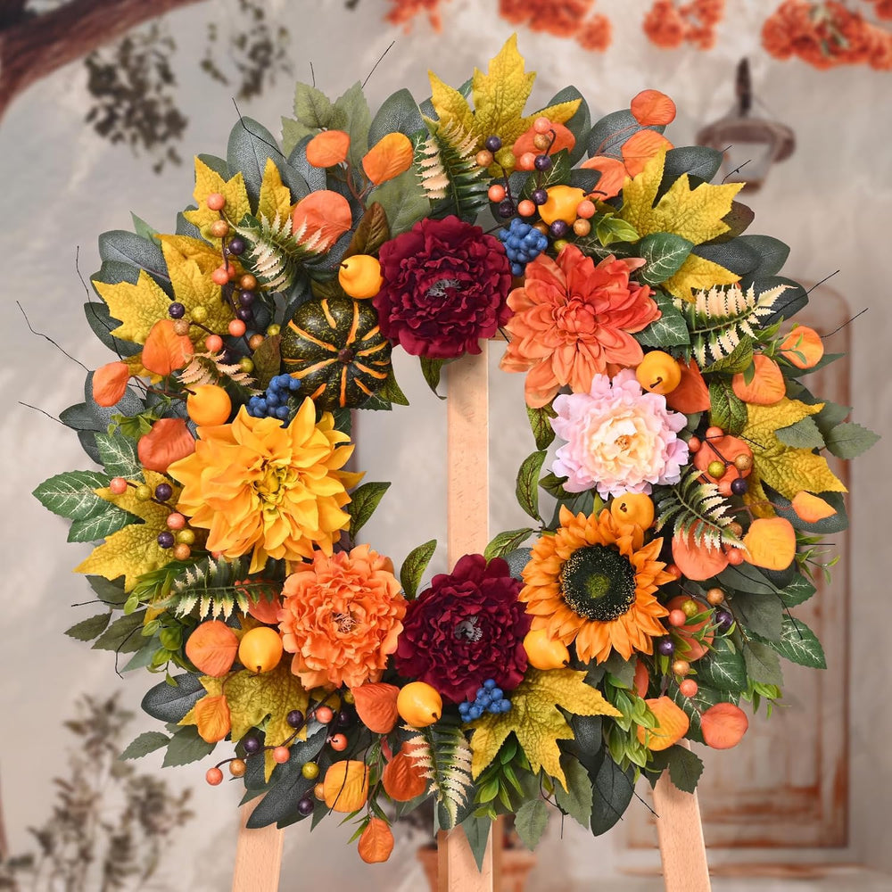 Waipfaru 2Pcs 26 in Harvest Fall Wreaths for Front Door Decor with Pumpkin