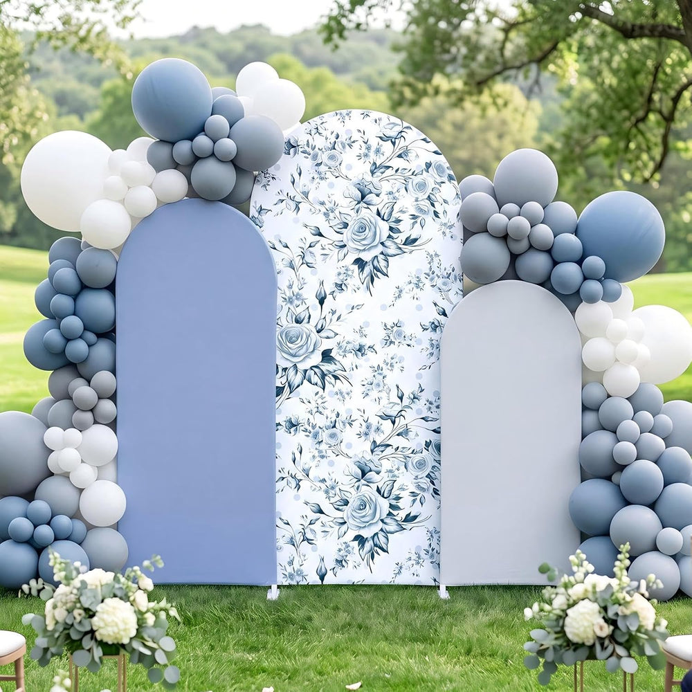 3 Set Arch Backdrop Covers 4ft 5ft 6ft Arch Covers Blue Floral