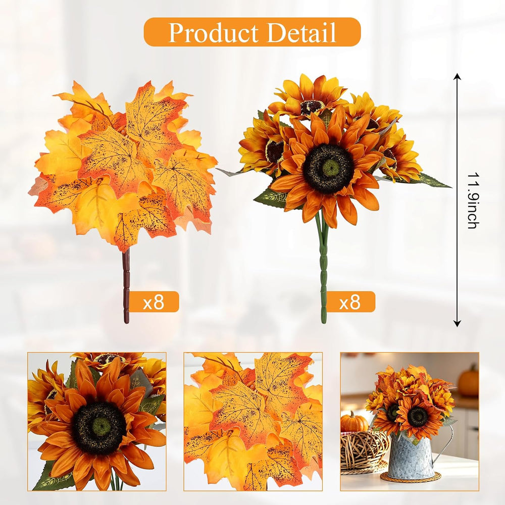16 Bundles Artificial Fall Flowers with Maples, Fall Orange