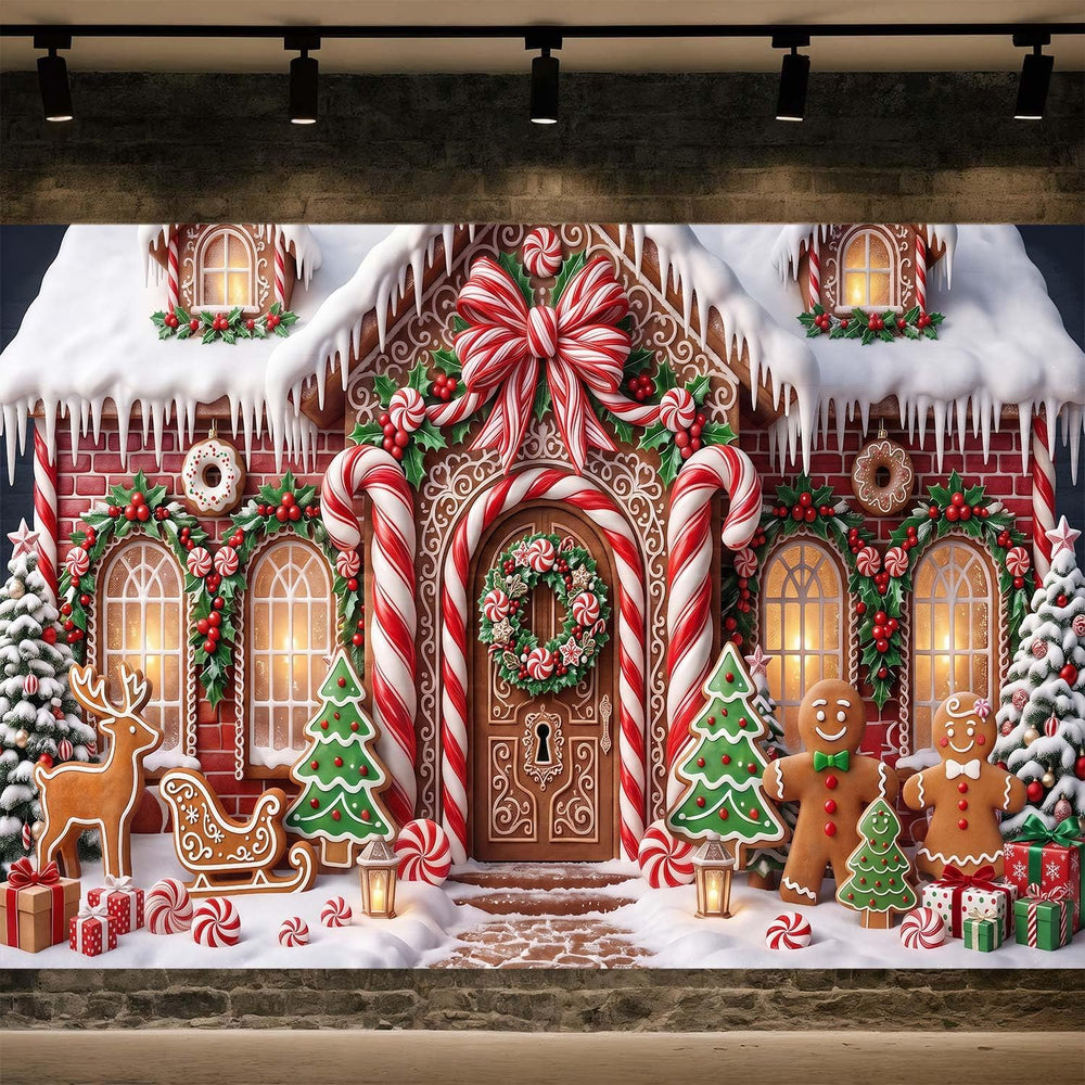 Christmas Gingerbread House Backdrop Banner Xmas Party Decor