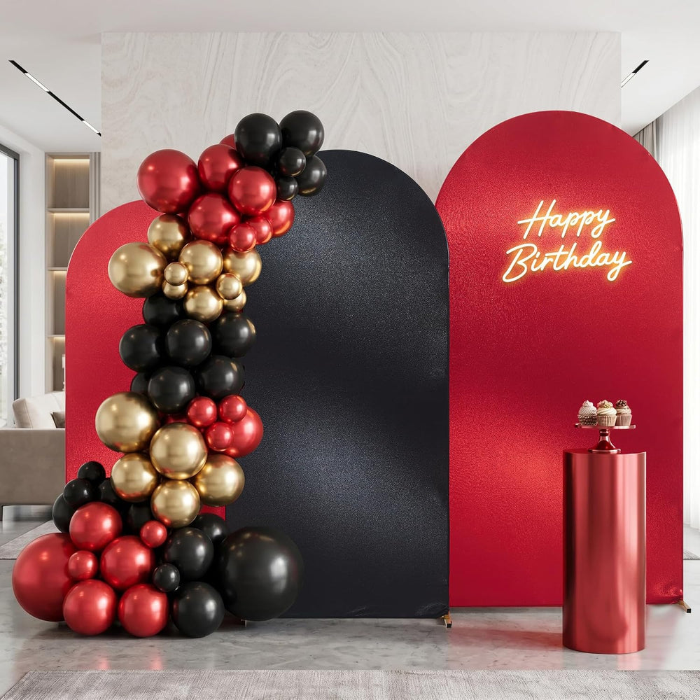 Reversible Glitter Black Red Arch Backdrop Cover 3 Set 6/6.6/7.2FT, Double-Si...