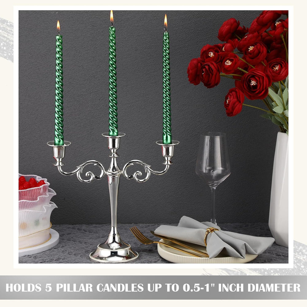Dandat 2 Pcs 3 Arm Metal Candelabra Silver Candlestick Holders 10 Inch