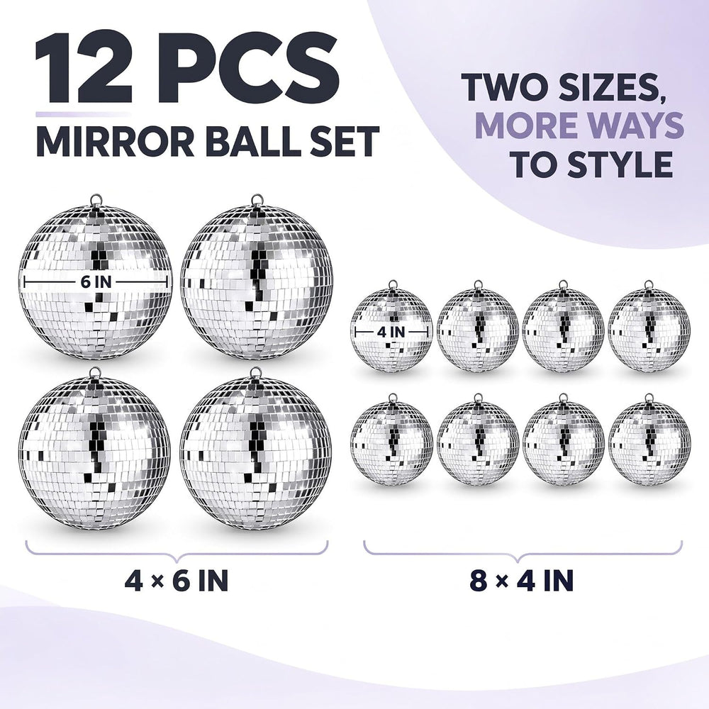Libima 12 Pcs Silver Disco Ball Set, Multi Size, 6'', 4''