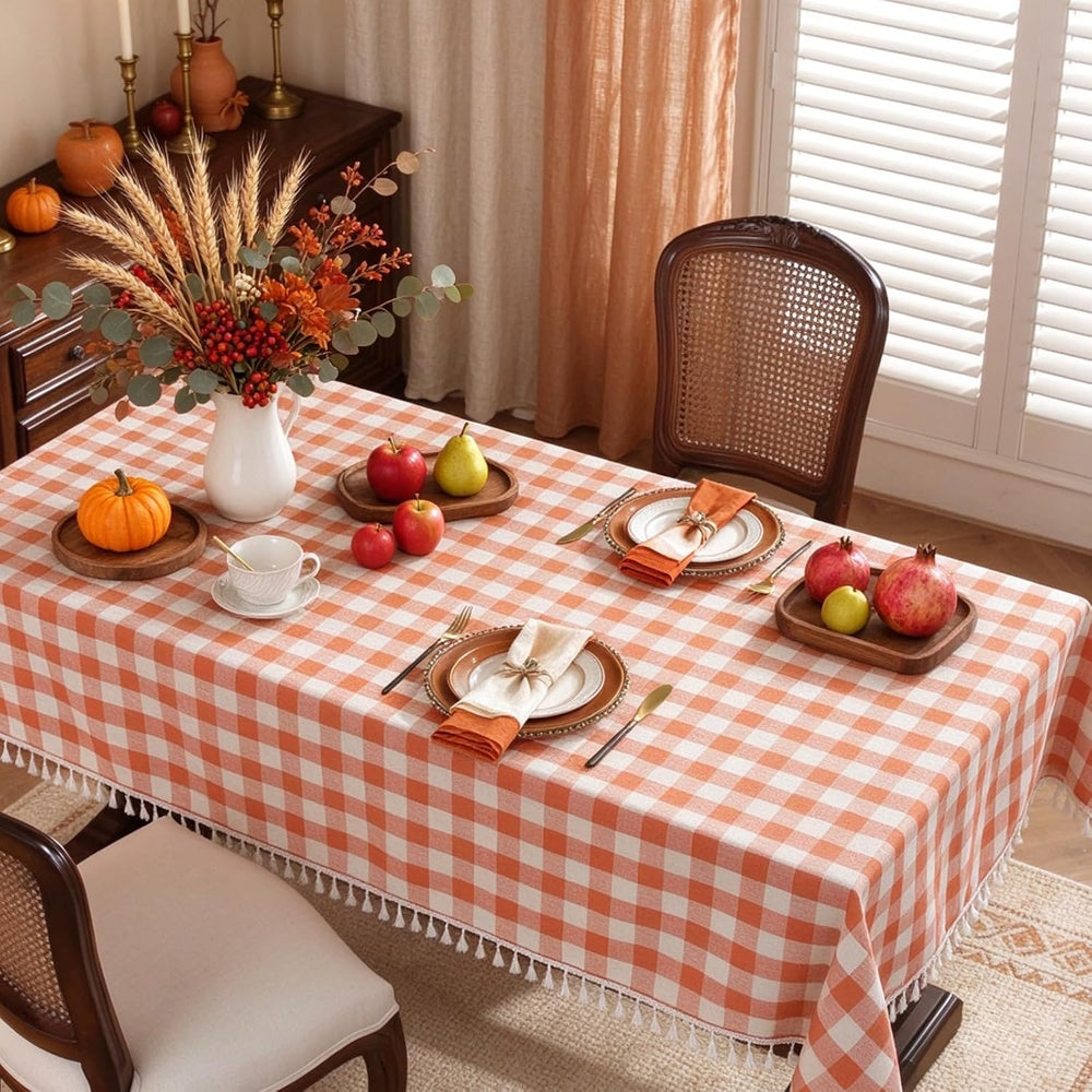 Alsoo Fall Gingham Tablecloth Rectangle Cotton Linen Style, 55 x 120