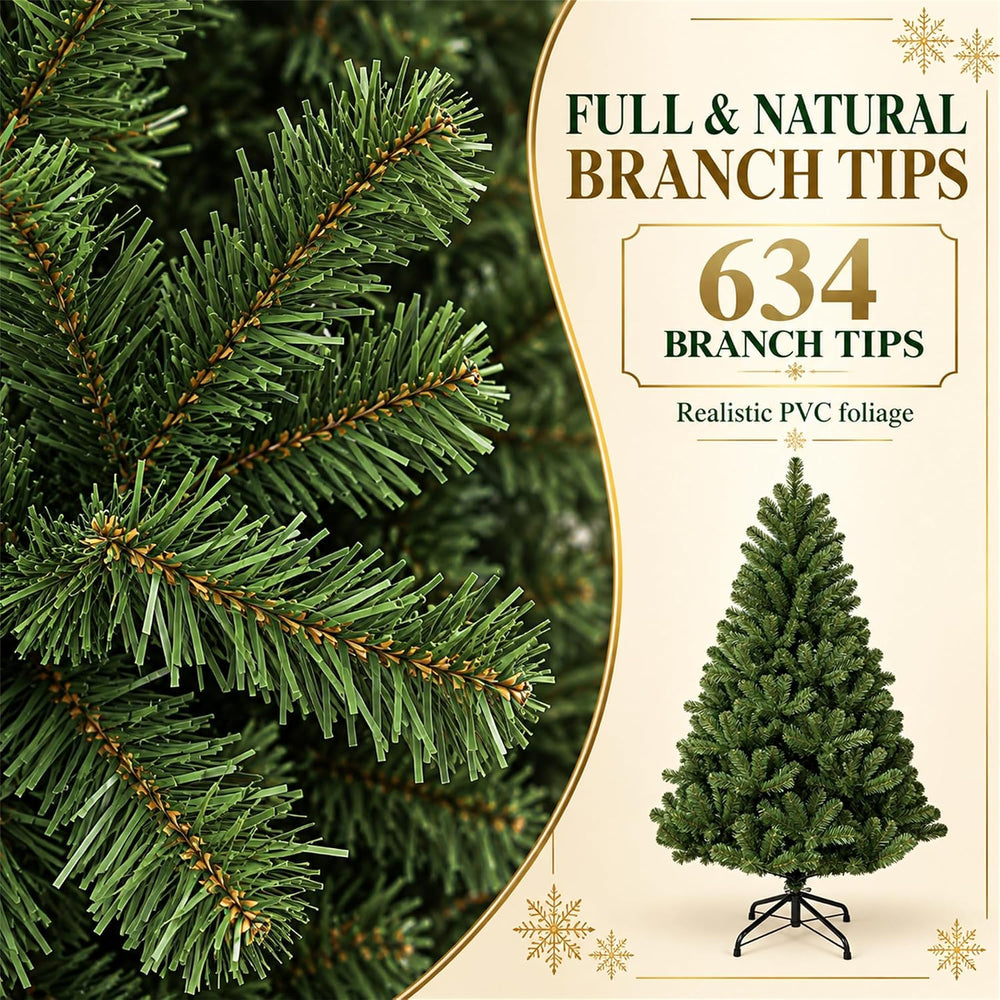 6FT Unlit Green Artificial Christmas Tree with 634 Branch Tips, Hinged Semi-A...