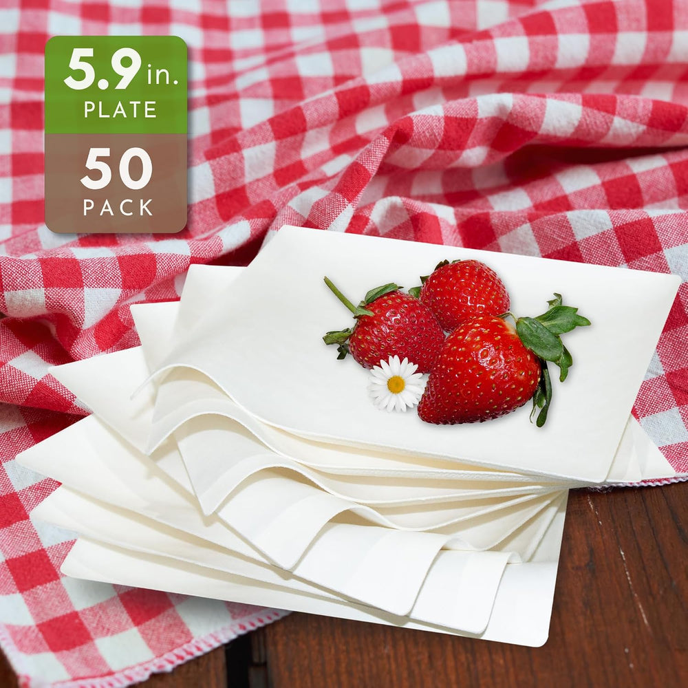50ct Small 5.9'' Square White Sugarcane Mini Appetizer Plates | CMJJ