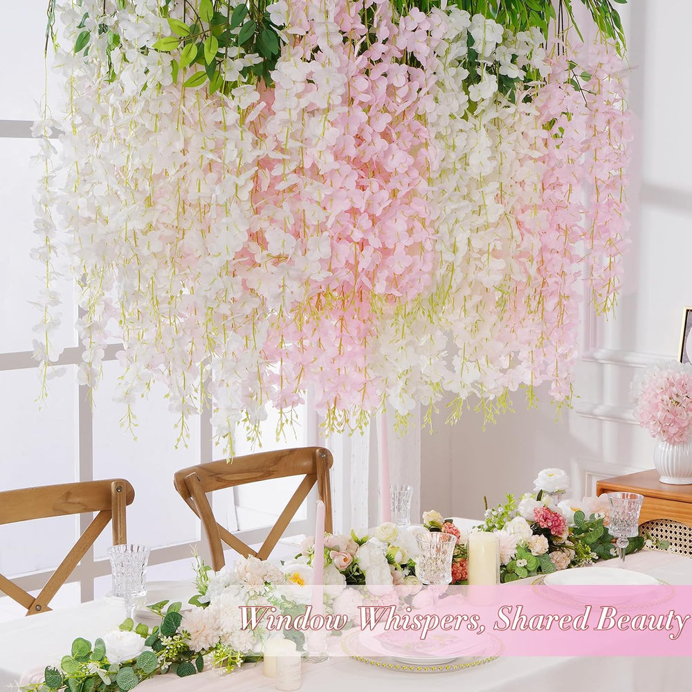 40 Pack White Pink Wisteria Hanging Flowers, Fake Flowers for Decoration, Art...