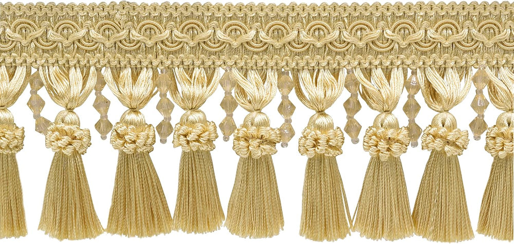 4" (10cm) Elegant Beaded Tassel Fringe with Fancy Gimp Header | Fringe T...
