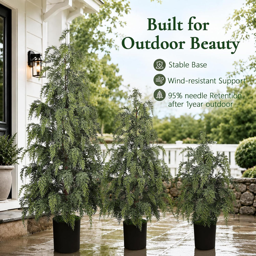 3PCS Christmas Artificial Cedar Trees for Outdoors Decorations, 2FT/3FT/4FT