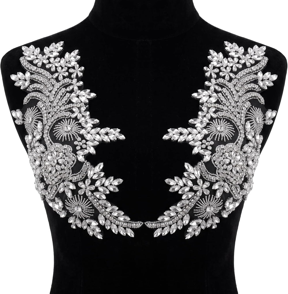 Rhinestone Applique Patches, Beaded Trim Sew On Crystal for Dress