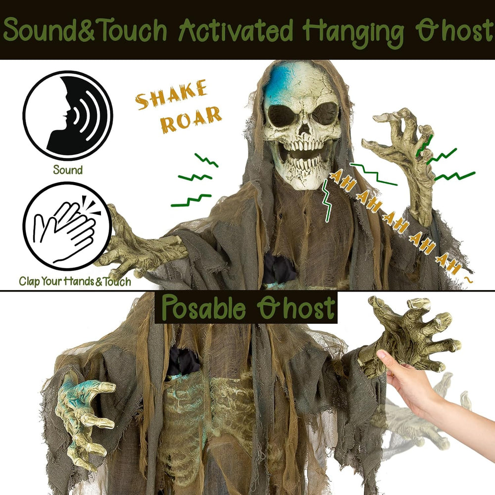 72” Halloween Animatronics Standing Skeleton with Sound & Touch Activated