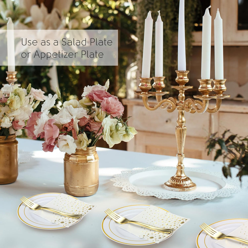 Gold Dessert Plates Set, 100 Wedding Cake Plates, Forks and Napkins, 7.5 In