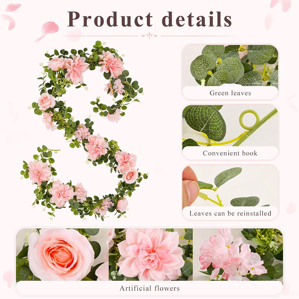 Findosom Total 12.4Ft Artificial Flowers Garlands for Decoration, Pink