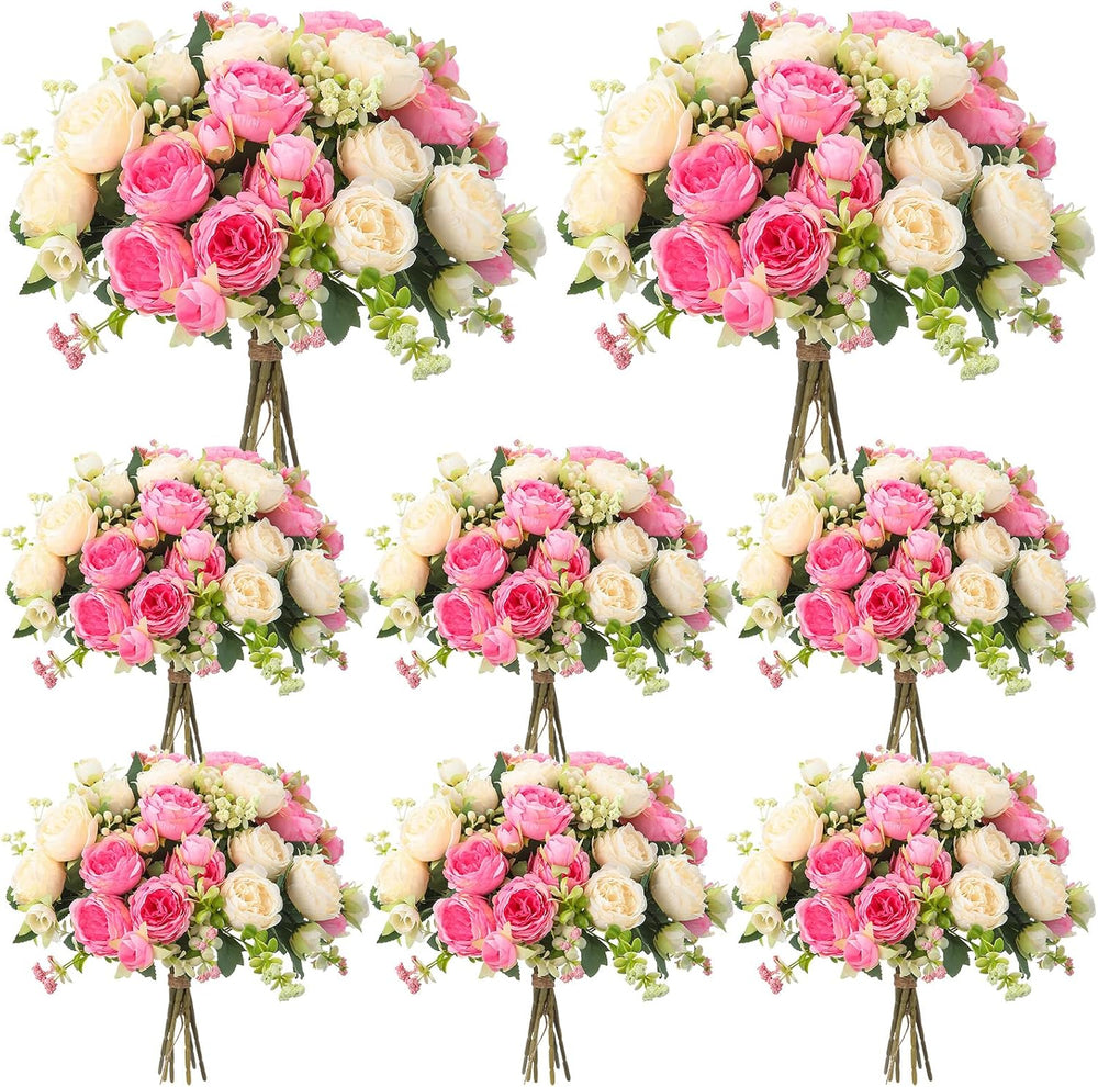 8 Bundles Artificial Peonies Flowers,Pink, Champagne