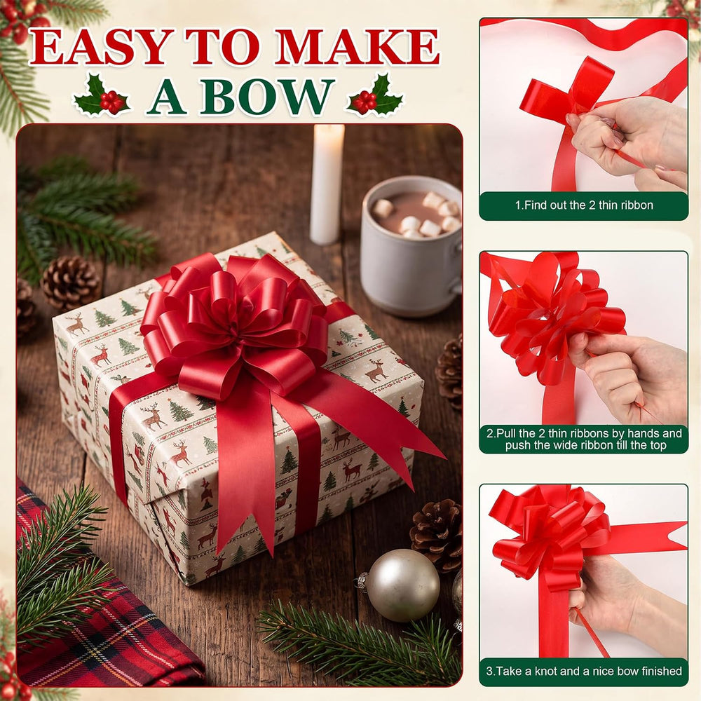 200 Pcs 5 Inch Christmas Pull Bows, Red